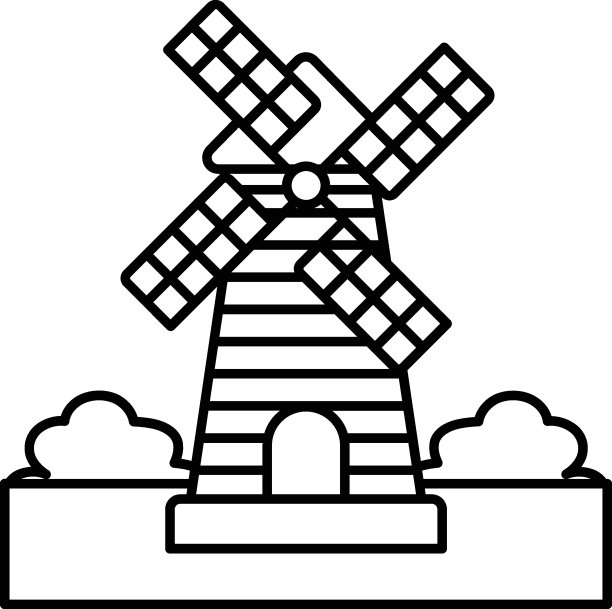 涡轮与风扇叶片矢量线图标设计，农业和农业符号，村庄生活标志，农村和牲畜插图，风能设施的草原概念图片下载