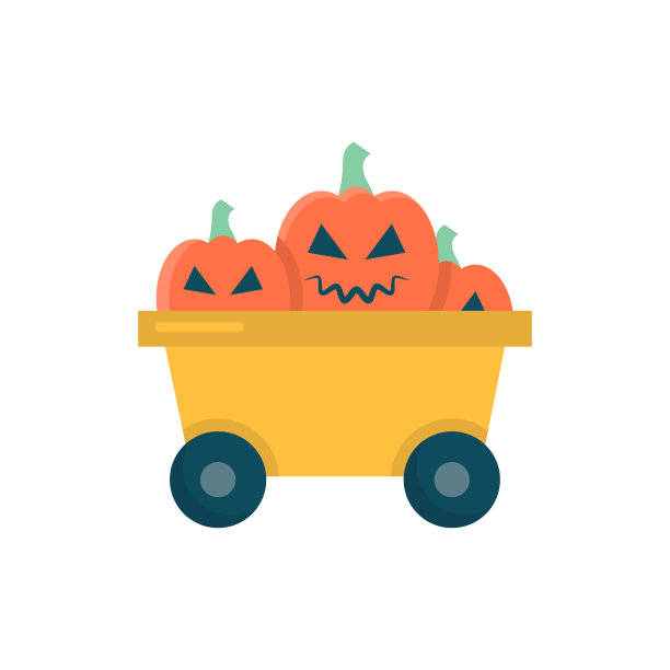 南瓜推车矢量平面图标设计插图。万圣节符号在白色背景EPS 10文件图片下载