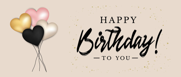 生日快乐心气球横幅卡-彩色矢量插图孤立在单色背景图片下载