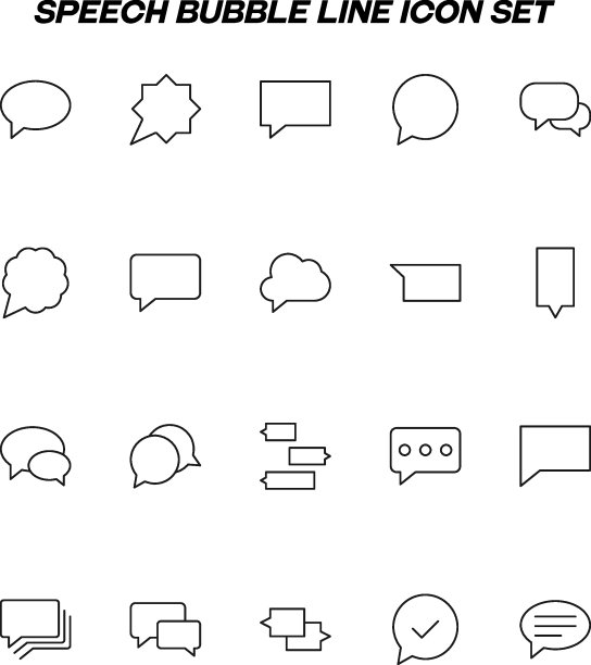 语音气泡线图标设置。单色简约插画适合应用程序，书籍，模板，文章等。各种语音气泡的矢量符号图片下载