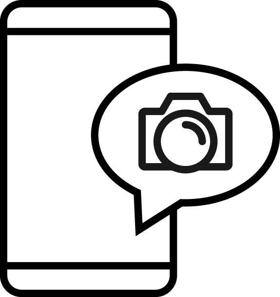 互联网聊天和对话的概念。现代矢量符号在平坦的风格。适合网站、商店。智能手机语音泡泡内的相机线图标图片下载