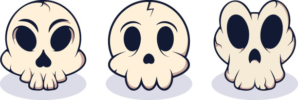 收集现代矢量插图可爱的卡通骨骼大椭圆形的眼睛和牙齿。高质量的图片适合网页设计，手机游戏，书籍，广告图片下载