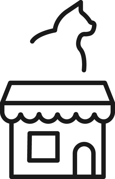 商店和商店的概念。适用于网站，商店，商店，互联网，广告的轮廓标志。用细线绘制的可编辑笔画。猫超过商店的图标图片下载