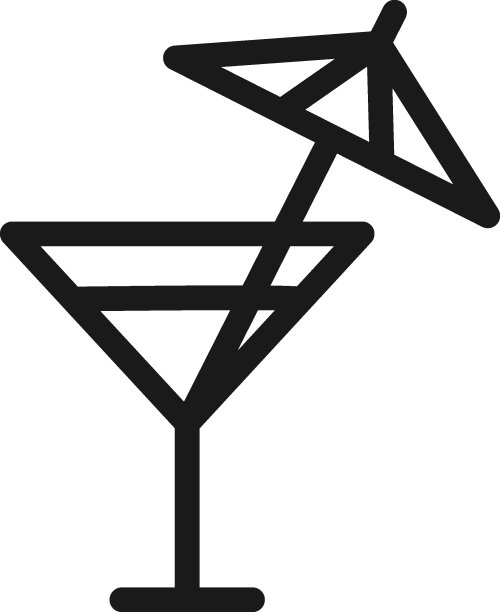 夏季鸡尾酒的迹象。矢量符号绘制在平面风格与黑线。完美的广告，网站，咖啡馆和餐厅菜单。鸡尾酒杯中伞棒的图标图片下载