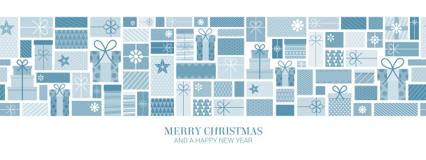 复古70年代异想天开的圣诞手绘礼盒矢量无缝图案边界图片下载