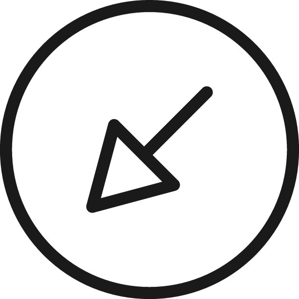 符号、标志、界面和互联网概念。适用于网站、商店、应用程序的简单单色插图。左对角线方向的向下箭头矢量线条图标图片下载