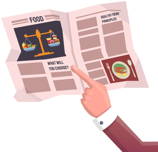 用手指着报纸上的食物。图文并茂的周报或日报刊物图片下载