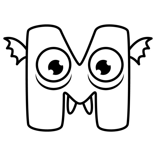 怪物字母表着色页书。涂色页英语字母的孩子与有趣和悲伤的怪物。有趣的卡通字符字母向量字体字母的漫画怪物生物的脸图片下载