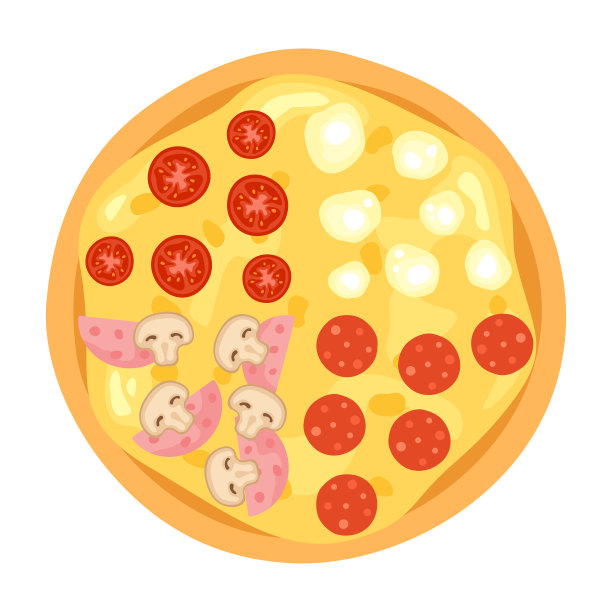 第四季披萨俯视图的插图。图片下载