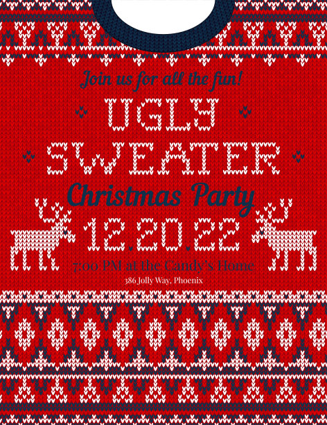 丑毛衣圣诞派对邀请。针织背景图案斯堪的纳维亚装饰。图片下载