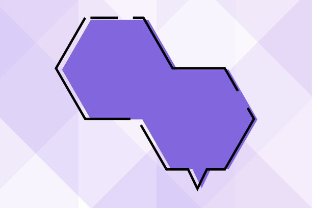 彩色背景设计上的一对六边形语音气泡。带有复制空间的空聊天框展示实现业务进展的数据和策略。图片下载