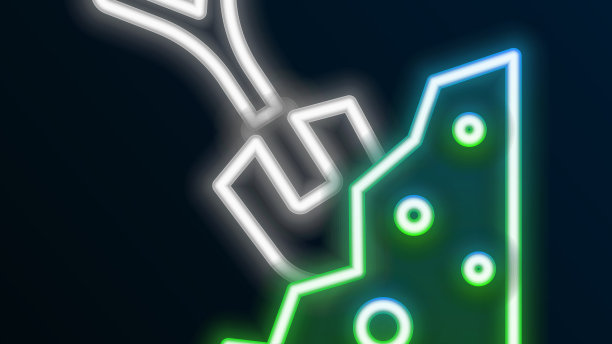 发光的霓虹灯线铲和石头图标孤立图片下载