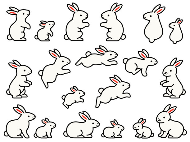 卡通插图套装的父母和孩子的各种姿势的大白兔图片下载