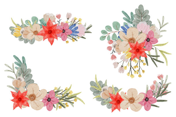 美丽的花束和离开水彩风格图片下载