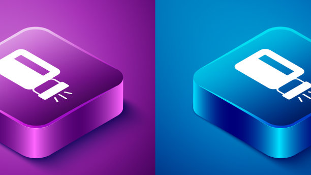 等距手电筒图标孤立在蓝色和图片下载