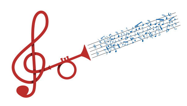 抽象的小号和音符。爵士乐和蓝调音乐会，音乐节。海报、封面、广告图案。矢量图图片下载