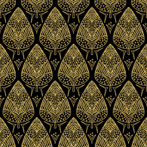 金色圣诞树节日无缝图案黑色金色闪闪发光的设计背景图片下载