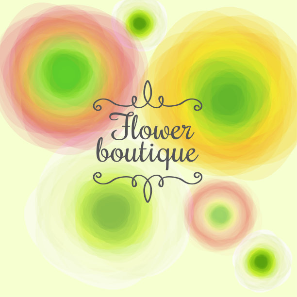 花精品海报。装饰徽章，复古字母与装饰元素的背景与鲜花。邀请卡。图片下载