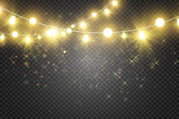 圣诞节明亮、美丽的彩灯，设计元素。设计圣诞贺卡用的发光灯。花环，轻圣诞装饰。图片下载