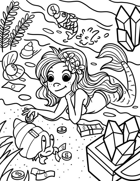 长发美人鱼。图片下载