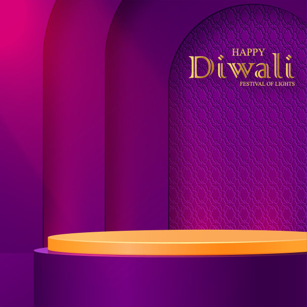 排灯节或迪帕瓦里3d讲台圆形舞台风格的印度灯节图片下载