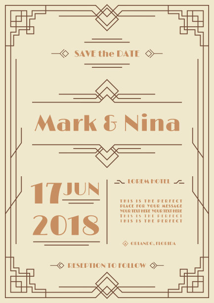 矢量婚礼邀请卡模板棕色装饰艺术和阿拉伯风格的颜色图片下载