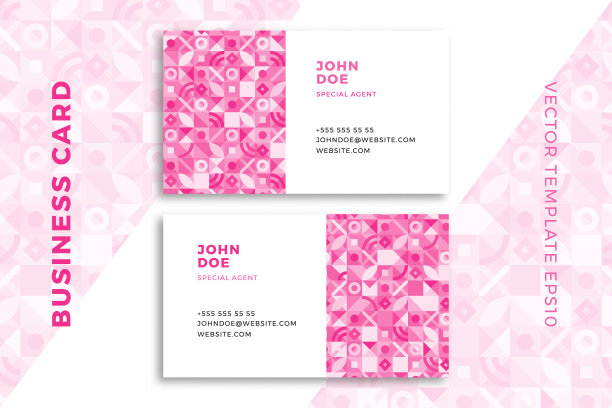 现代粉红色的名片水平模板。优雅的企业文具模型与几何图案。简单的矢量编辑背景样本文本。EPS10图片下载