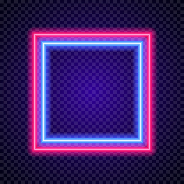 矢量霓虹灯框方形形状彩色风格的透明背景图片下载