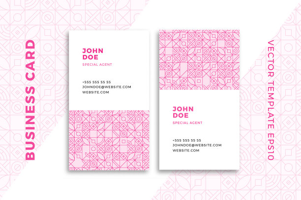 垂直名片模板包豪斯几何图案。优雅的粉红色文具模型与现代几何图案。干净和简单的矢量编辑背景样本文本。EPS10图片下载