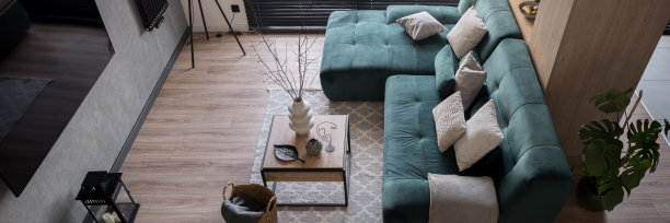 时尚的客厅俯视图，全景图片下载