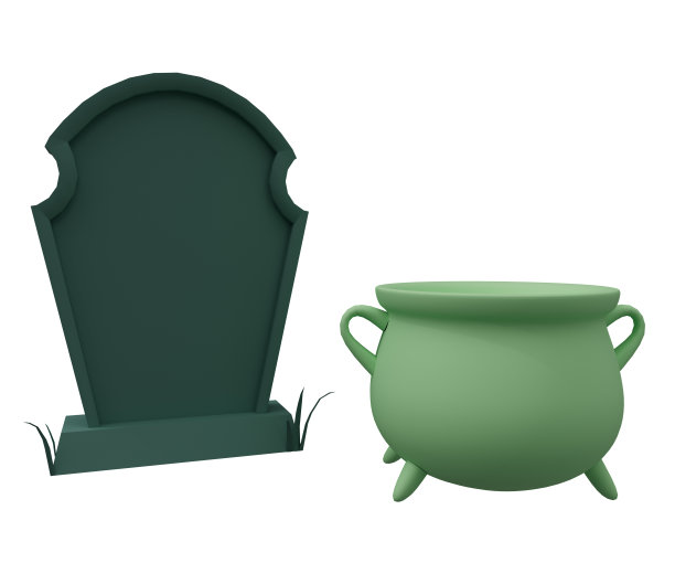 3d插图墓碑和烟雾万圣节坩埚，万圣节背景设计元素图片下载