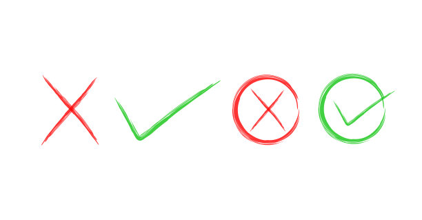 手绘正确的交叉检查标记和圆圈图片下载