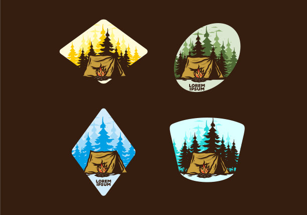 带着篝火徽章的森林露营图片下载