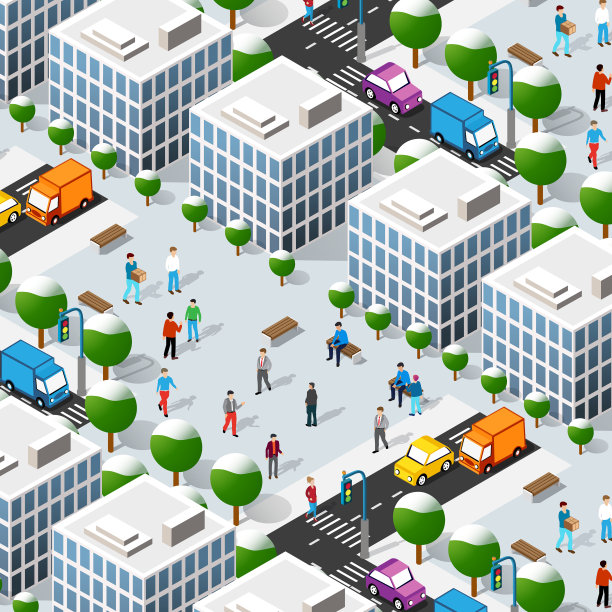 城市房屋集合的等距视图图片下载