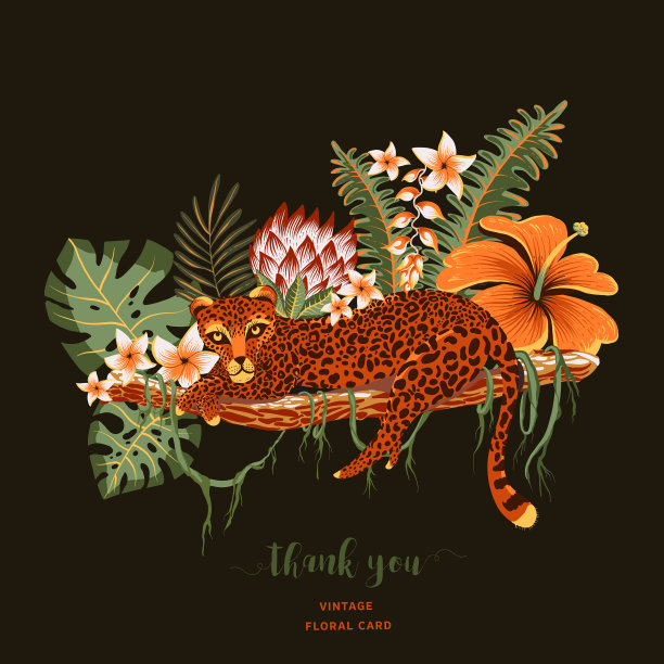 热带贺卡老虎棕榈树绿色图片下载