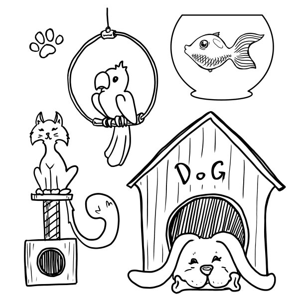 一组宠物孤立在白色图片下载