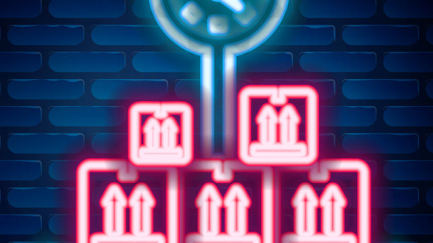 发光的霓虹灯线规模与纸板盒图标图片下载