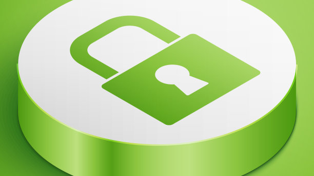 在绿色背景上隔离的等距锁图标图片下载