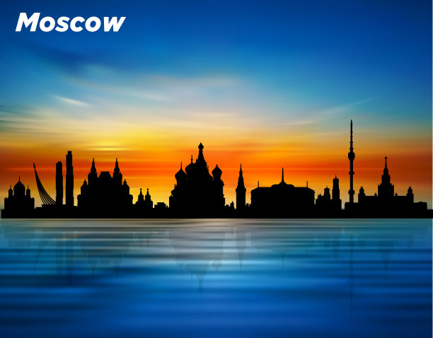 日落时莫斯科城市的剪影图片下载
