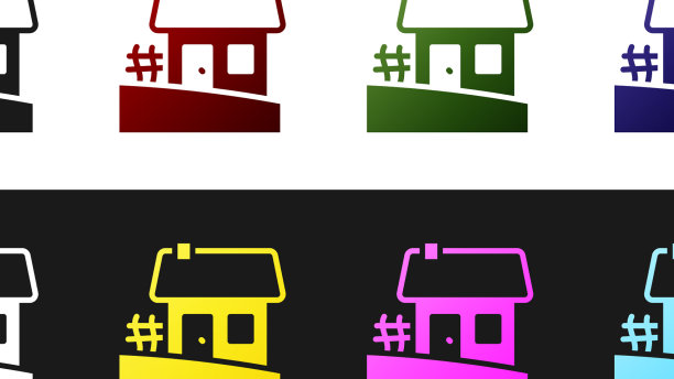 设置旧乌克兰房子小屋图标孤立在黑色图片下载