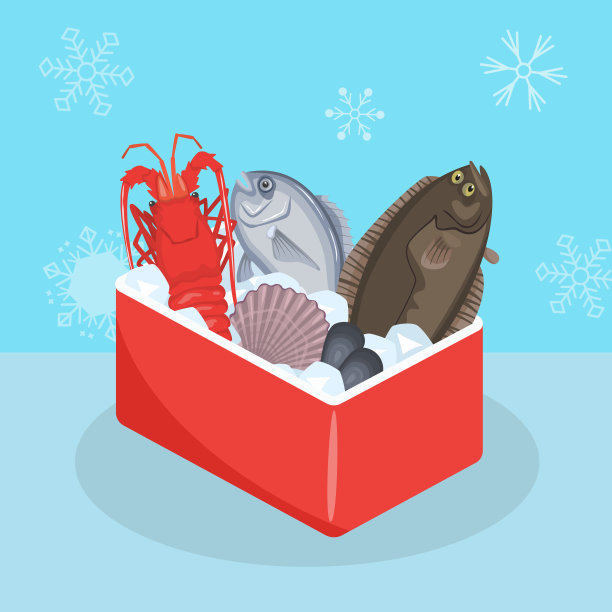 冰盒与新鲜海鲜杂货配送图片下载