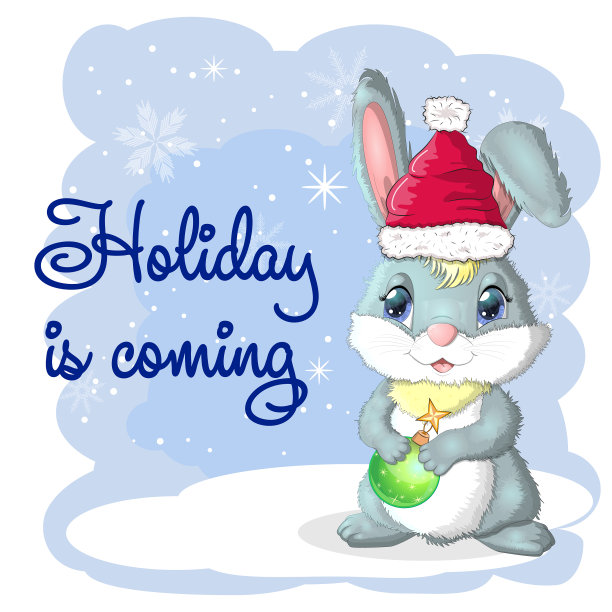 可爱的卡通兔子戴着圣诞老人的帽子图片下载