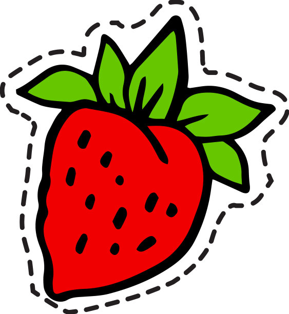 草莓甜莓与叶子贴纸图标图片下载