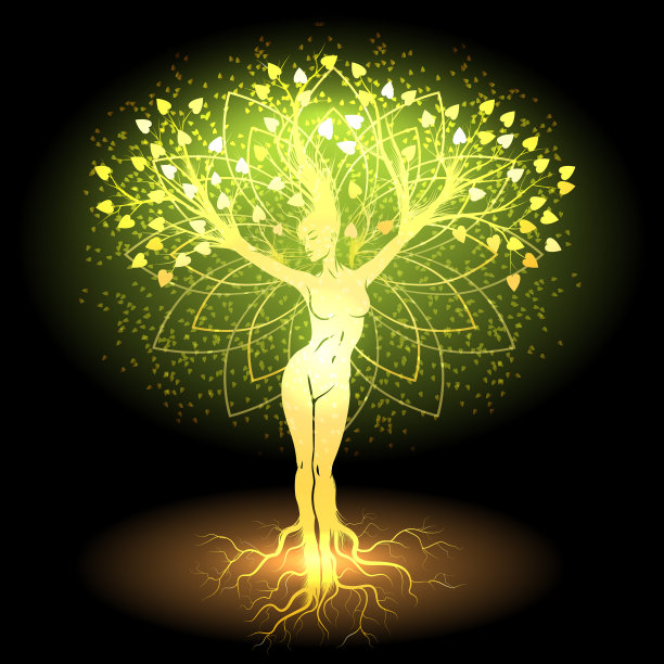 女性的身体像一棵金色的树，幻想上了黑色图片下载