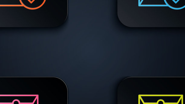 彩色霓虹灯线信封和检查标志图标图片下载