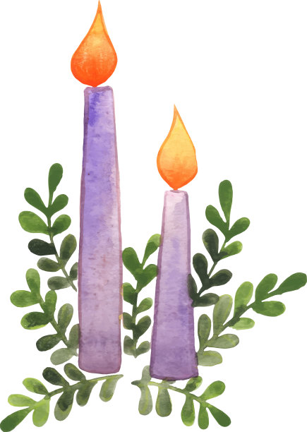 紫色蜡烛蕨叶水彩图片下载