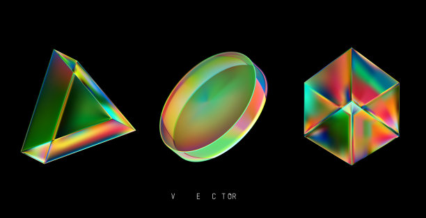 黑色背景上的一组彩色3d对象图片下载