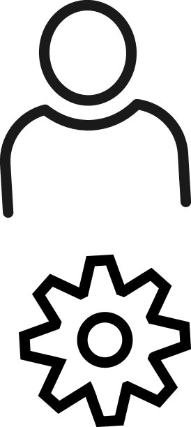 适用于广告、网站、商店、应用程序的黑白标志。用户和齿轮的矢量图标图片下载