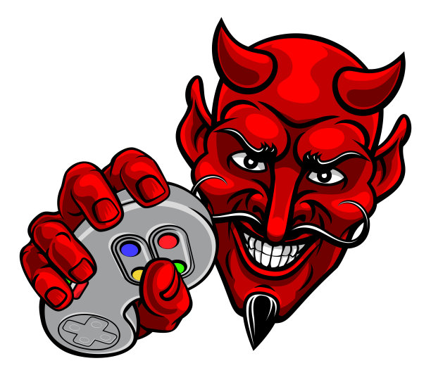 魔鬼玩家视频游戏控制器吉祥物卡通图片下载