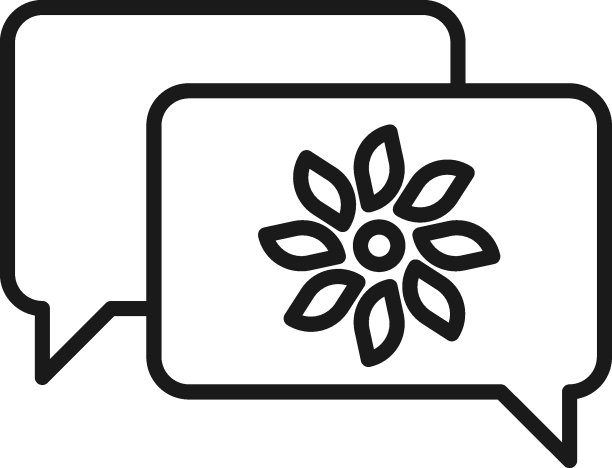 单色轮廓标志绘制与黑色细线。现代符号，适合广告，网站，商店。语音气泡内花的矢量线图标图片下载